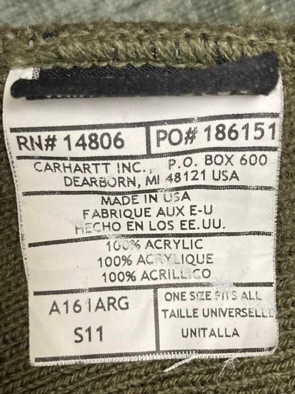 The Carhartt Knit Insulated Face Mask OSFA Olive Green EUC